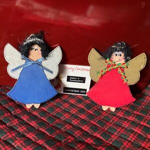 Set of 2 Wooden Hand Painted Angel Ornaments -Can Be Personalized